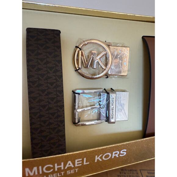 Michael Kors 4 in 1 Faux Leather Belt Set Brown Gold Silver - Picture 5 of 8